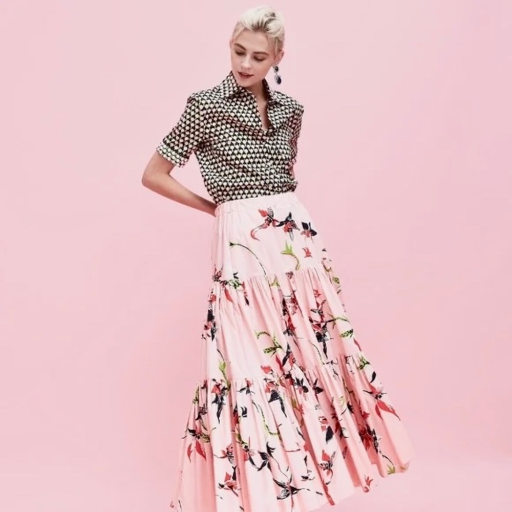 La DoubleJ Big Tiered Cotton Poplin Maxi Skirt
